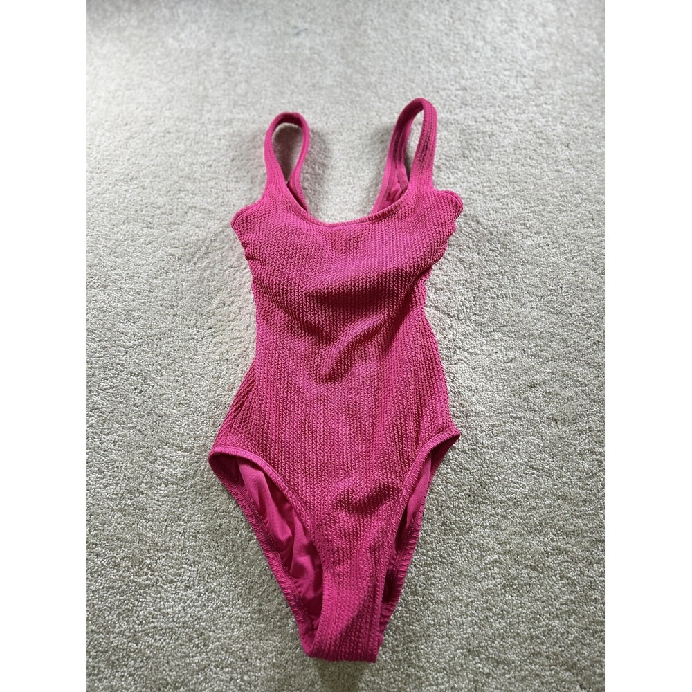 Time and Tru One Piece Swimsuit Womens Small Pink Textured Smocked Ribbed Waffle